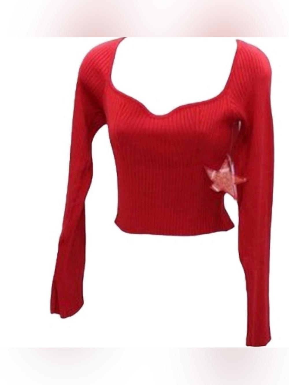 Madden Girl Ribbed Long Sleeve Cropped Top (Red)